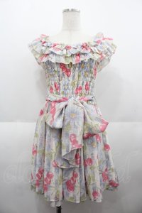 LIZ LISA / オフショルチェリープリントワンピース  サックスＸ白Ｘピンク I-25-08-25-046-LO-OP-HD-ZI