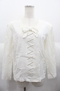 PINK HOUSE / ナナメ透かし&リボンピンタックブラウス  アイボリー I-25-08-25-010-LO-BL-HD-ZI