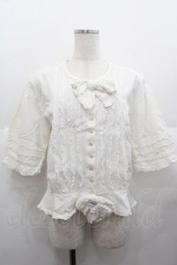 PINK HOUSE / ピンタックフリルリボン半袖ブラウス  白 I-25-08-25-013-LO-BL-HD-ZI