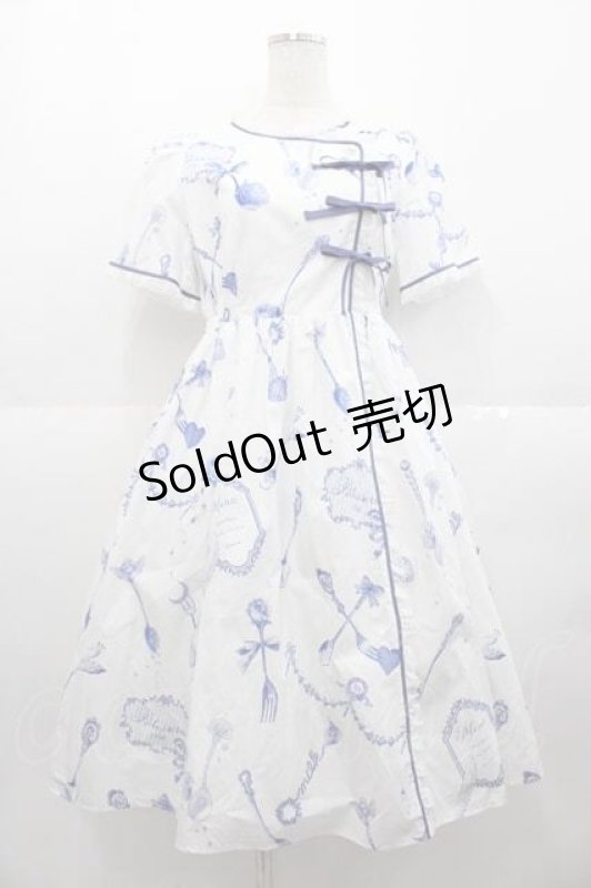 画像1: MILK / トワル・ド・ジュイ Dress  白Ｘ青 I-25-09-02-062-ML-OP-HD-ZI (1)