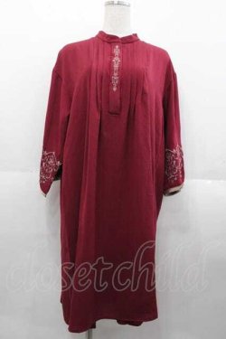 画像1: axes femme / 袖刺繍Aラインシャツワンピース M ボルドー I-25-09-02-067-AX-OP-HD-ZI