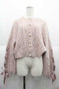 MA*RS / 袖編み下げリボンニットカーディガン  ピンクＸ白 I-25-09-02-010-EL-TO-HD-ZI