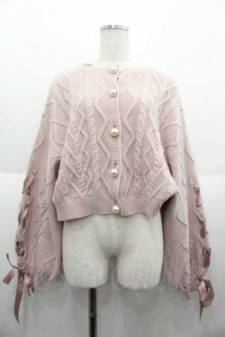 画像1: MA*RS / 袖編み下げリボンニットカーディガン  ピンクＸ白 I-25-09-02-010-EL-TO-HD-ZI