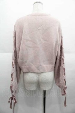 画像2: MA*RS / 袖編み下げリボンニットカーディガン  ピンクＸ白 I-25-09-02-010-EL-TO-HD-ZI