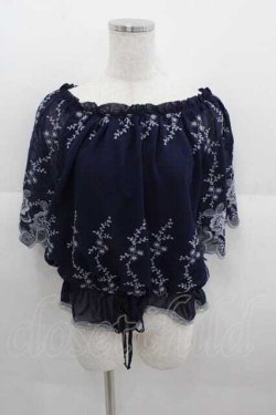 画像1: axes femme / 刺繍ブラウジングプルオーバー M ネイビー I-25-09-11-008-AX-TO-HD-ZI