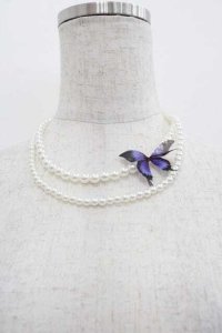 LeMiroie / リボンブローチ&パールネックレスセット  青Ｘ白 I-25-09-11-079-LO-AC-HD-ZI