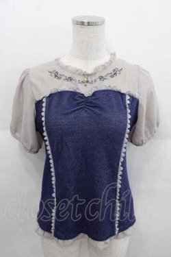 画像1: axes femme POETIQUE / マリン刺繍ビスチェ切替プルオーバー M グレー×インディゴ I-25-09-11-010-AX-TO-HD-ZI