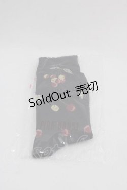 画像1: PINK HOUSE / 野ばらとチェリー柄ソックス  黒 I-25-09-11-119-LO-ZA-HD-ZI