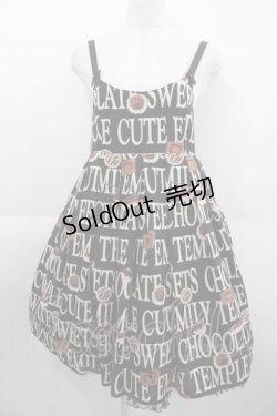 画像1: Emily Temple cute / ロゴ&チョコプリントノースリーブワンピース  ブラック I-25-09-11-044-ET-OP-HD-ZI