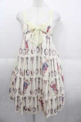 Emily Temple cute / スプーン&フォークハイウエストノースリーブワンピース  オフシロ I-25-09-11-049-ET-OP-HD-ZI