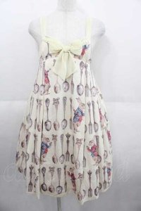 Emily Temple cute / スプーン&フォークハイウエストノースリーブワンピース  オフシロ I-25-09-11-049-ET-OP-HD-ZI