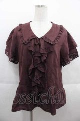 PINK HOUSE / レースフリル半袖ブラウス  バーガンディ I-25-09-13-045-LO-BL-HD-ZT453