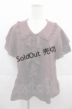 画像1: 【SALE】PINK HOUSE / レースフリル半袖ブラウス  バーガンディ I-25-09-13-045-LO-BL-HD-ZT453