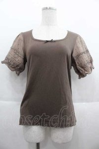 PINK HOUSE / 袖綿レース半袖トップス L ブラウン I-25-09-13-050-LO-TO-HD-ZT452