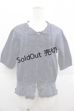 画像1: PINK HOUSE / 半袖フリルブラウス  ネイビー I-25-09-13-054-LO-BL-HD-ZT193