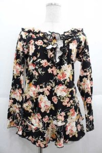 PINK HOUSE / オールドローズブーケカットソー  黒Ｘピンク I-25-09-13-055-LO-TO-HD-ZI