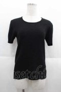 INGEBORG / ロゴ刺繍半袖ニットトップス M ブラック I-25-09-13-058-LO-TO-HD-ZI