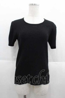 画像1: INGEBORG / ロゴ刺繍半袖ニットトップス M ブラック I-25-09-13-058-LO-TO-HD-ZI