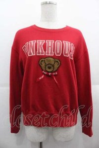 PINK HOUSE / ロゴ＆Teddyワッペン付きトレーナー  赤 I-25-09-13-061-LO-TO-HD-ZI