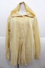 PINK HOUSE / ギンガムチェックフード付きフリルブラウス L イエロー I-25-09-13-062-LO-BL-HD-ZT191