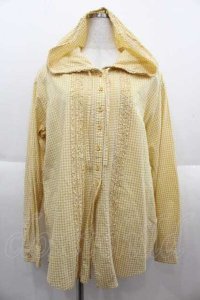 PINK HOUSE / ギンガムチェックフード付きフリルブラウス L イエロー I-25-09-13-062-LO-BL-HD-ZT191