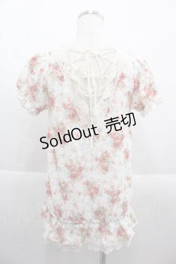 画像2: LIZ LISA / ローズブーケプリントレース半袖トップス  白Ｘピンク I-25-09-13-009-LO-TO-HD-ZT453