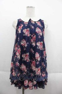 LIZ LISA / フラワーレースプリントノースリーブトップス&スカパンセットアップ  ネイビー I-25-09-13-091-LO-TO-HD-ZT071