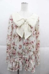 LIZ LISA / リボン襟ローズフラワートップス  白Ｘピンク I-25-09-13-011-LO-TO-HD-ZT198