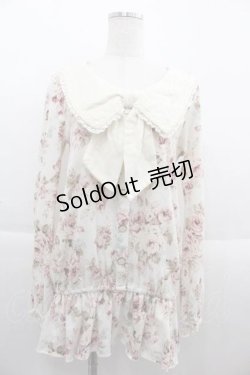 画像1: 【SALE】LIZ LISA / リボン襟ローズフラワートップス  白Ｘピンク I-25-09-13-011-LO-TO-HD-ZT198