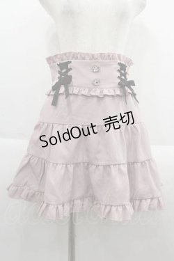 画像1: DearMyLove / レースアップリボンパールティアードスカート L ピンクX黒 I-25-09-13-103-EL-SK-HD-ZI