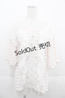 画像1: LIZ LISA / フラワーレースボーダー半袖カットソー  白Xピンク I-25-09-13-014-LO-TO-HD-ZT205
