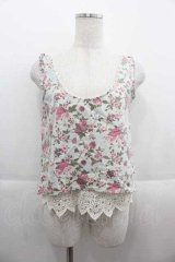 LIZ LISA / ローズフラワープリントノースリーブトップス  サックス　 I-25-09-13-023-LO-TO-HD-ZT205