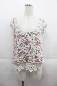 LIZ LISA / ローズフラワープリントノースリーブトップス  サックス　 I-25-09-13-023-LO-TO-HD-ZT205