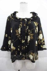 画像1: 【SALE】PINK HOUSE / 薔薇プリントブラウス  黒Ｘ白Ｘ緑 I-25-09-13-031-LO-BL-HD-ZT193 (1)