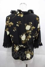 画像2: 【SALE】PINK HOUSE / 薔薇プリントブラウス  黒Ｘ白Ｘ緑 I-25-09-13-031-LO-BL-HD-ZT193 (2)
