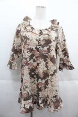 PINK HOUSE / 薔薇ブーケプリントチュニックブラウス  ブラウンＸ白 I-25-09-13-037-LO-BL-HD-ZT193