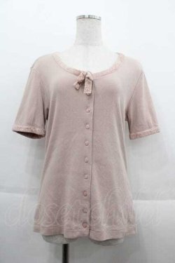 画像1: INGEBORG / 襟ぐりリボン半袖カーディガン  ピンク I-25-09-13-042-LO-TO-HD-ZT453