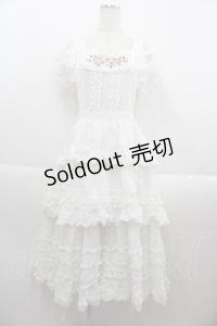PINK HOUSE / ローズ刺繍使いタブリエドレス  白 I-25-09-15-064-LO-OP-HD-ZI