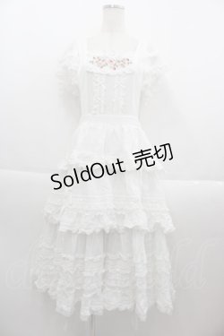 画像1: PINK HOUSE / ローズ刺繍使いタブリエドレス  白 I-25-09-15-064-LO-OP-HD-ZI