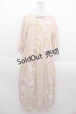 画像1: PINK HOUSE / くまうさぎカットソーワンピース  ピンク I-25-09-15-065-LO-OP-HD-ZI