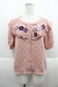 PINK HOUSE / ヴァイオレットモチーフニットカーディガン  ピンク I-25-09-15-011-LO-TO-HD-ZI