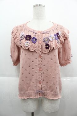画像1: PINK HOUSE / ヴァイオレットモチーフニットカーディガン  ピンク I-25-09-15-011-LO-TO-HD-ZI