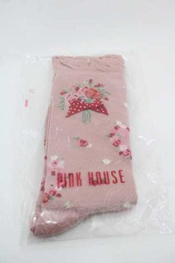 画像1: PINK HOUSE / リボンブーケ柄ソックス  ピンク I-25-09-15-120-LO-ZA-HD-ZI