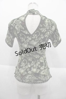 画像2: Ozz On / チャイナ総柄ハイネック半袖トップス  グリーン I-25-09-18-043-OO-TO-HD-ZI