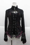 Ozz Croce / 薔薇刺繍フロント編み上げハイネックトップス  黒Ｘ赤 I-25-09-18-055-OO-TO-HD-ZI