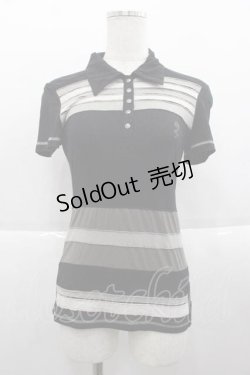 画像1: Ozz Croce / ボーダーデザインスナップ半袖ポロシャツ  黒Ｘ白Ｘグレー I-25-09-18-057-OO-TO-HD-ZI