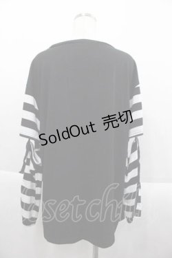 画像2: LISTEN FLAVOR / モンタージュ ベルト付きボーダー袖2wayカットソー  ブラック I-25-09-18-070-PU-TS-HD-ZI