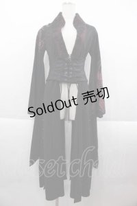 Qutie Frash / 龍柄着物袖コルセットデザインロングカーディガン  黒Ｘ赤 I-25-09-18-072-QU-TO-HD-ZI