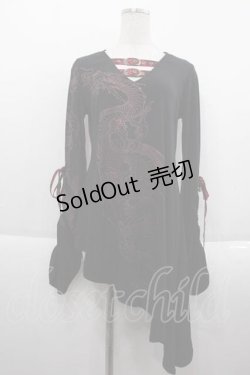 画像1: Qutie Frash / アメＱ限定アシメカットソー  黒Ｘ赤 I-25-09-18-077-QU-TO-HD-ZI