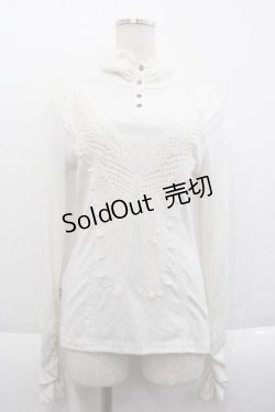 画像1: OZZ ANGELO / ハイネックレースデザインカットソー  白 I-25-09-18-078-OO-TO-HD-ZI